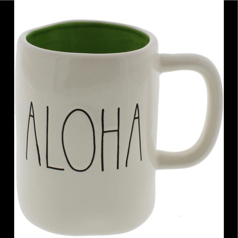 Rae Dunn by Magenta ALOHA Ceramic Coffee Mug Green Interior